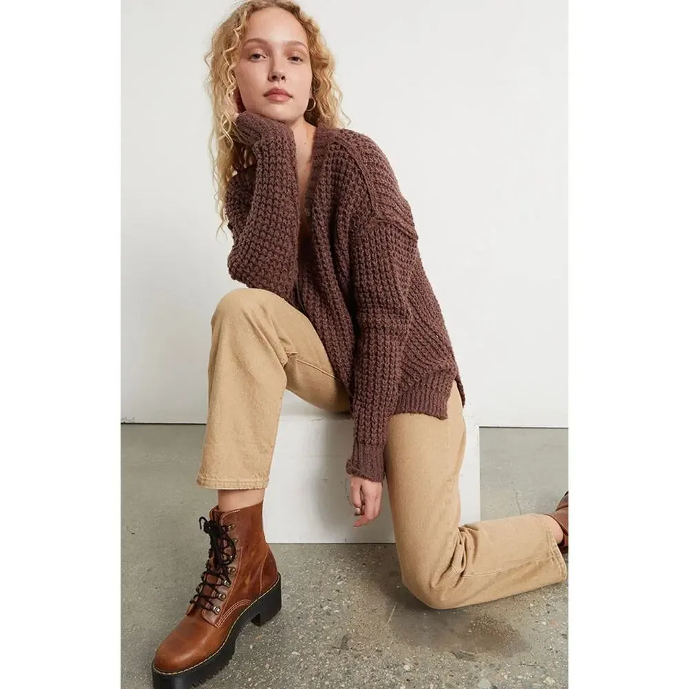 NWT❤️Free People Whistle Thermal Henley Brownstone Sweater szS